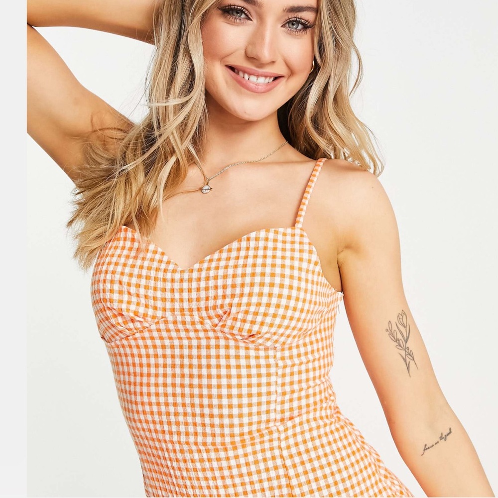 (NWOT) Orange Gingham Bustier Mini Sundress - Picture 10 of 11